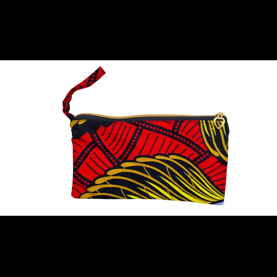 Handgemaakte etui met rits - rood/geel/zwart