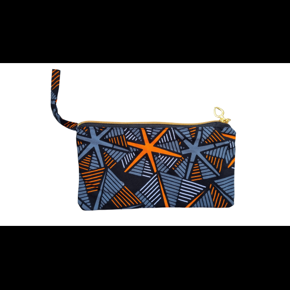 Handgemaakte etui met rits - grijs/oranje/zwart