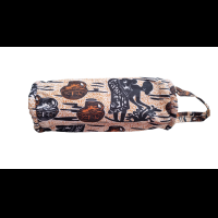 Handgemaakte etui rond met rits - oranje/bruin