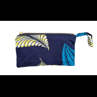 Handgemaakte etui met rits - zwart/geel/blauw