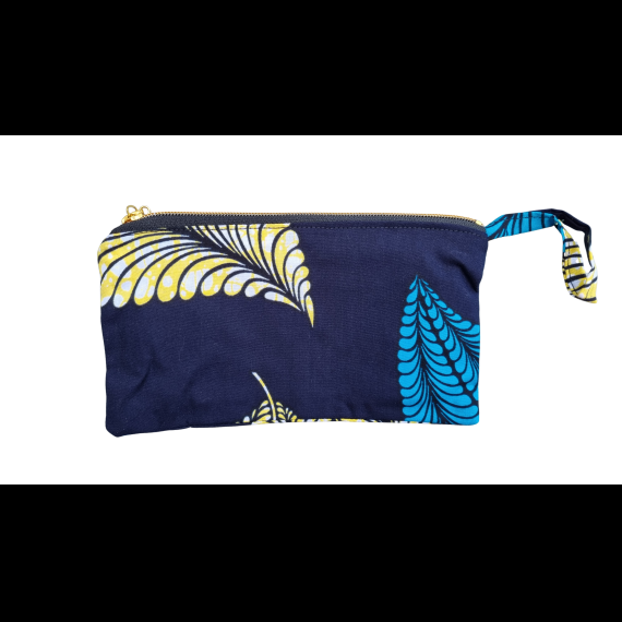 Handgemaakte etui met rits - zwart/geel/blauw