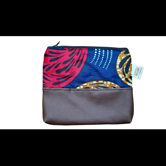 Handgemaakte etui met rits - bruin/blauw/rood