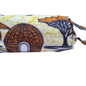 Handgemaakte etui rond met rits - geel/bruin/zwart