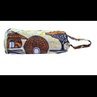 Handgemaakte etui rond met rits - geel/bruin/zwart