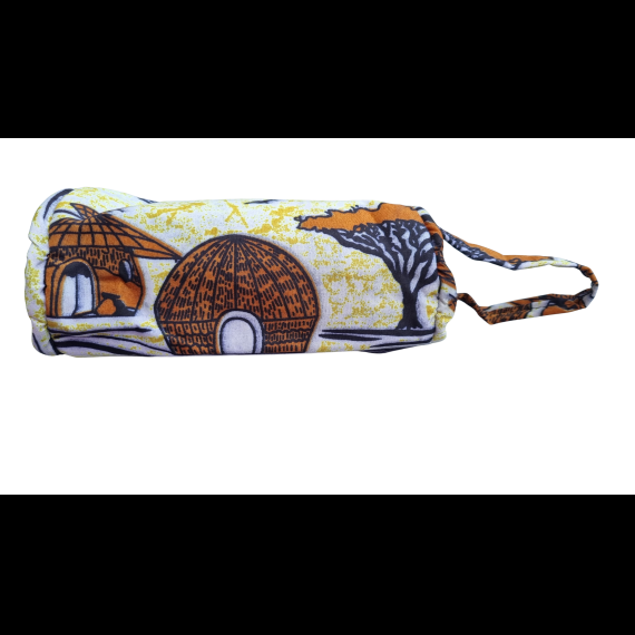 Handgemaakte etui rond met rits - geel/bruin/zwart