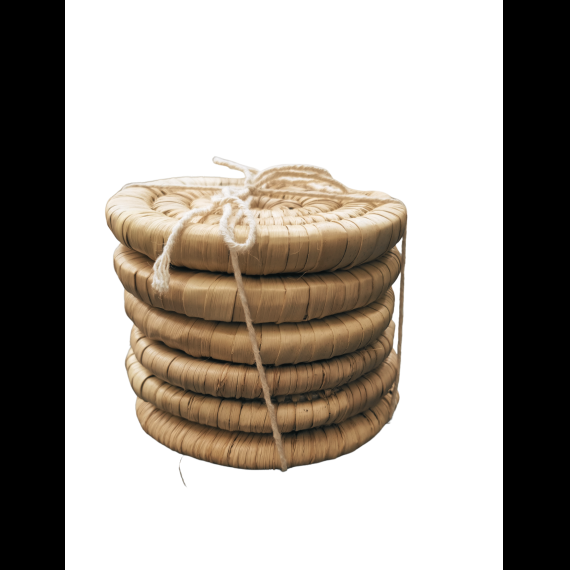 Set van 6 handgevlochten rieten onderzetters