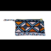Handgemaakte etui met rits - bruin/oranje/zwart