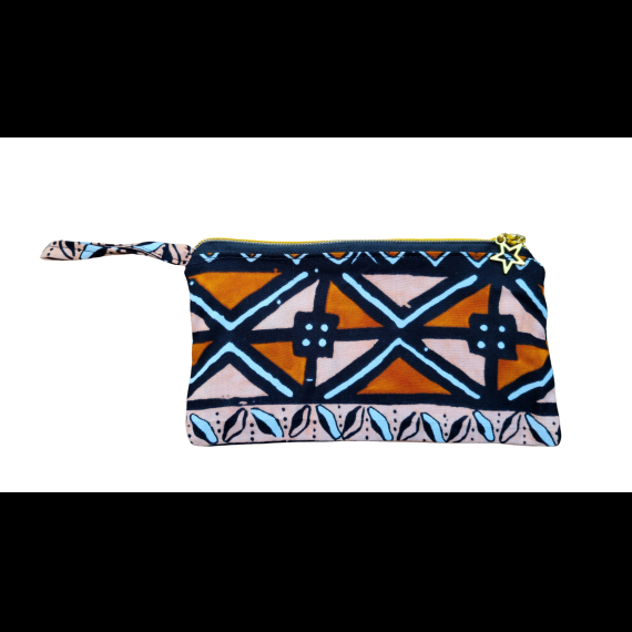 Handgemaakte etui met rits - bruin/oranje/zwart